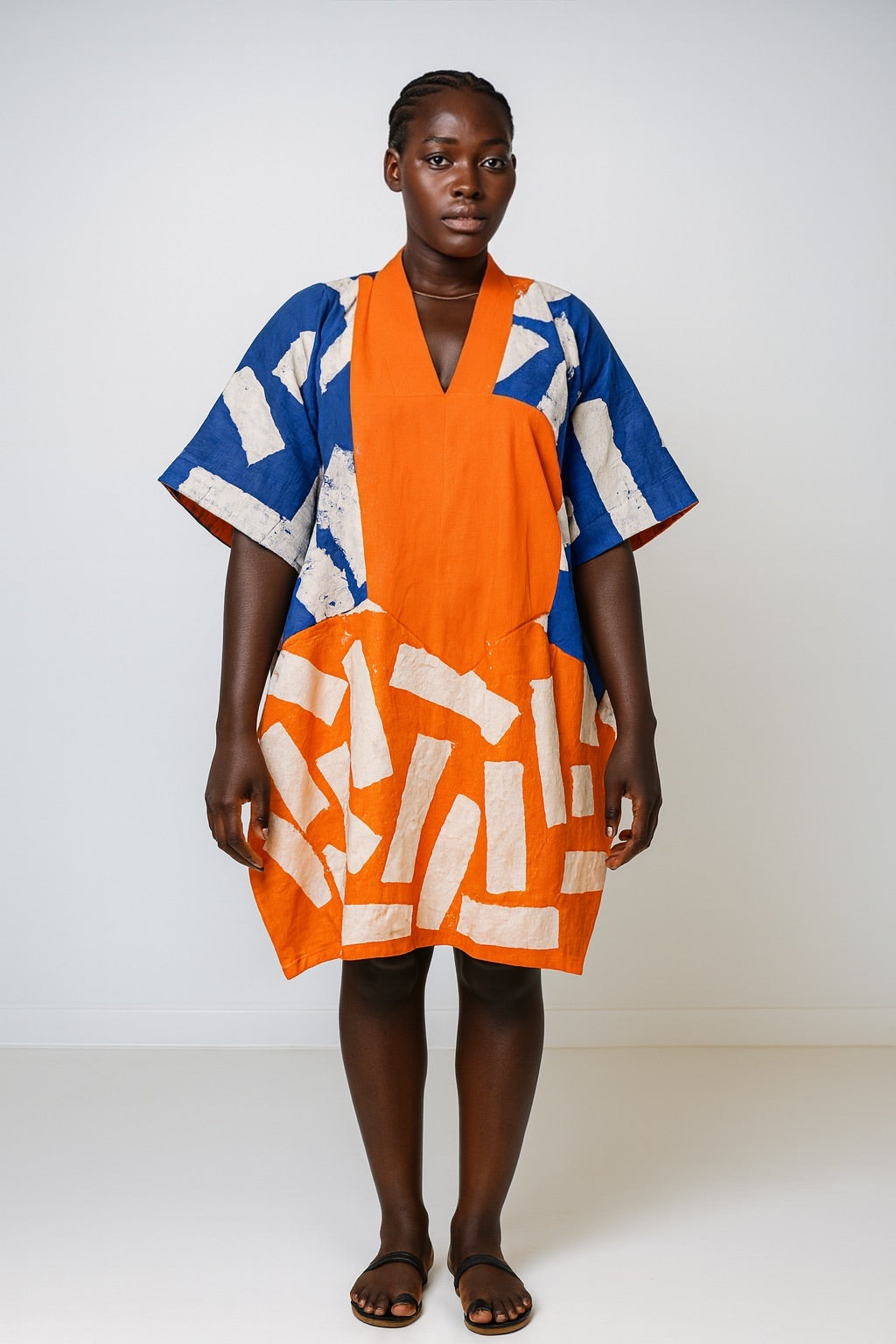 Makoko Ember Bubu – Hand-Dyed Cotton Kaftan in Cobalt & Flame