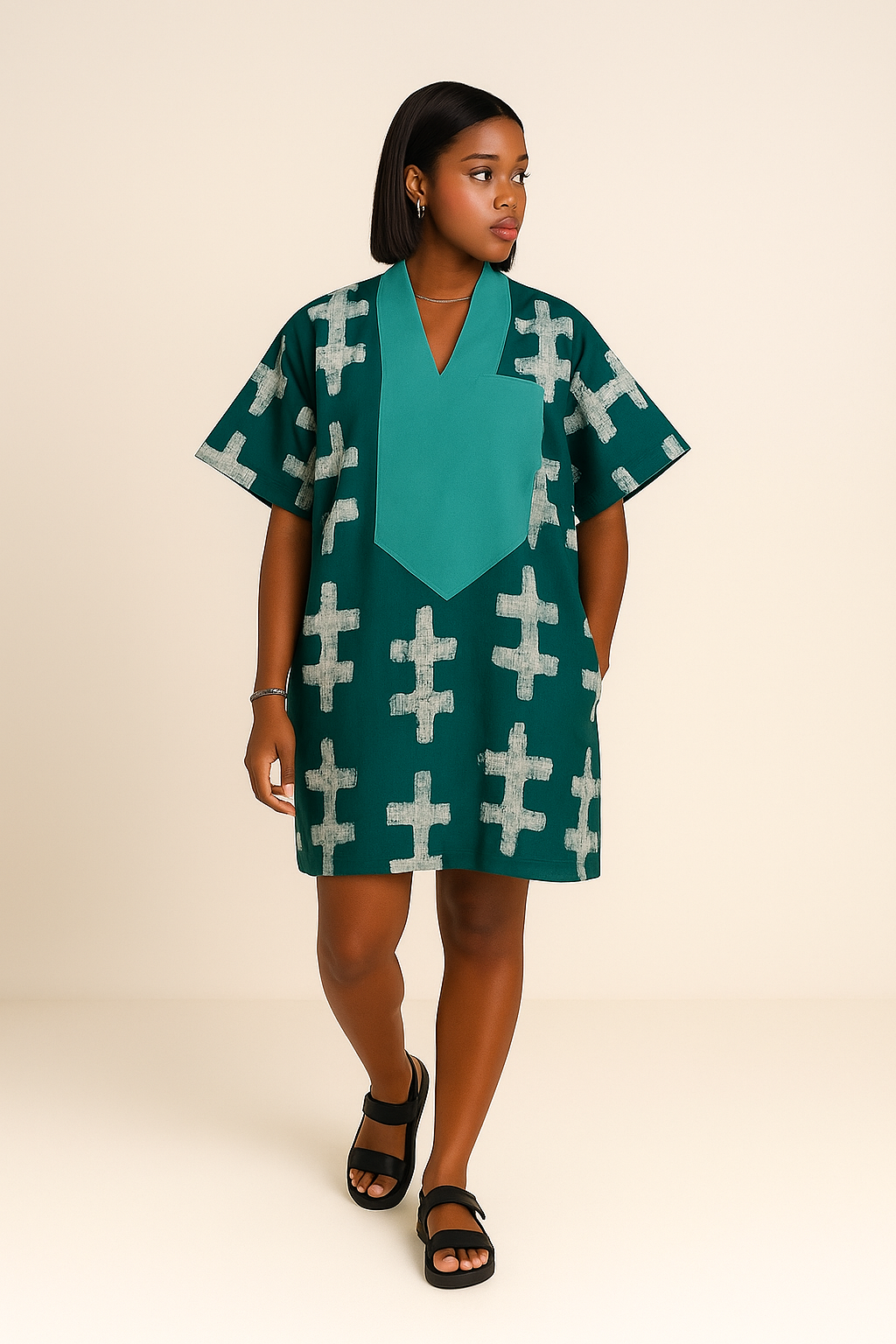 Jos Crossroads Short Bubu – Hand-Dyed Mini Kaftan in Deep Teal