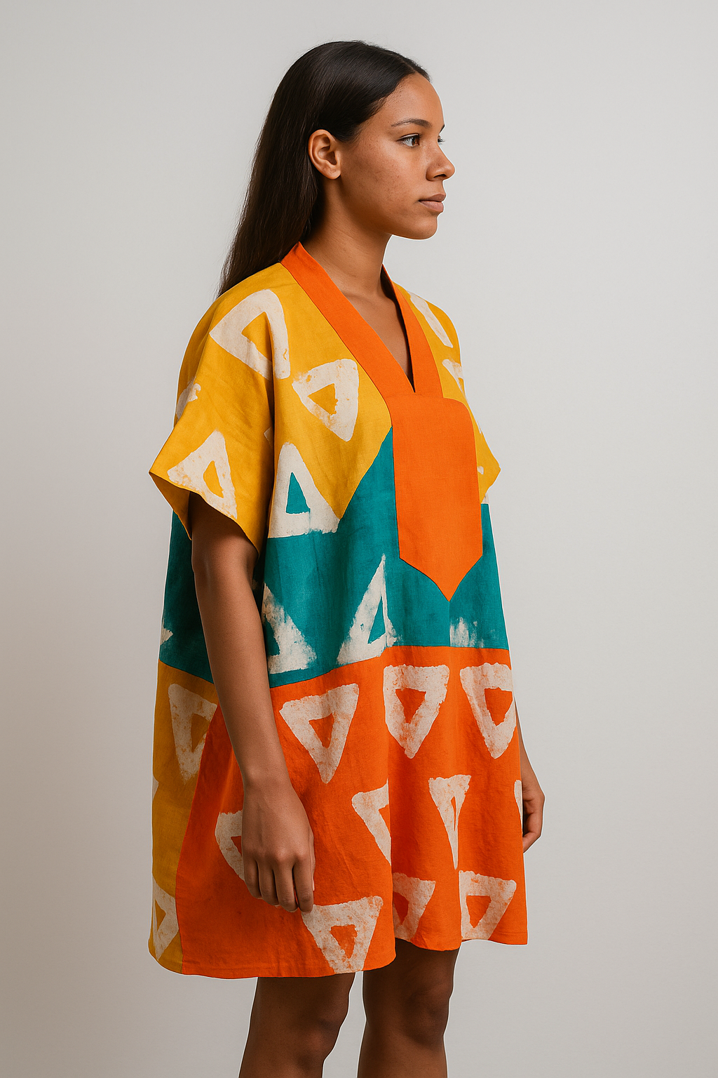 Orun Sunrise Bubu – Hand-Dyed Cotton Kaftan in Amber, Teal & Sienna