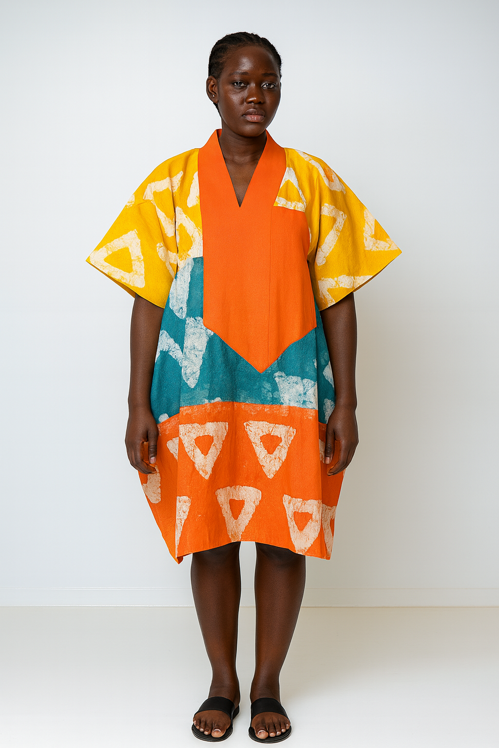 Orun Sunrise Bubu – Hand-Dyed Cotton Kaftan in Amber, Teal & Sienna