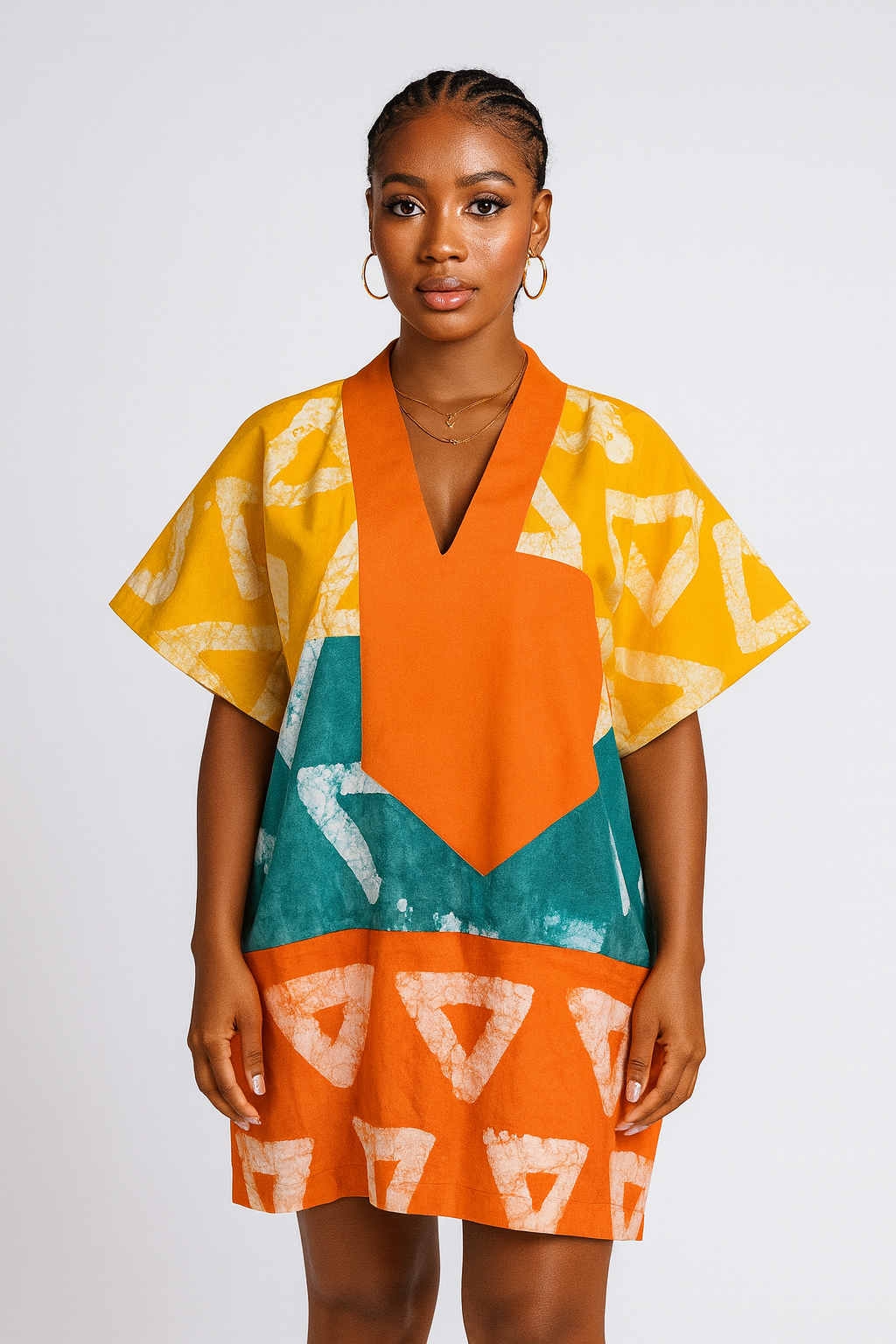 Orun Sunrise Bubu – Hand-Dyed Cotton Kaftan in Amber, Teal & Sienna