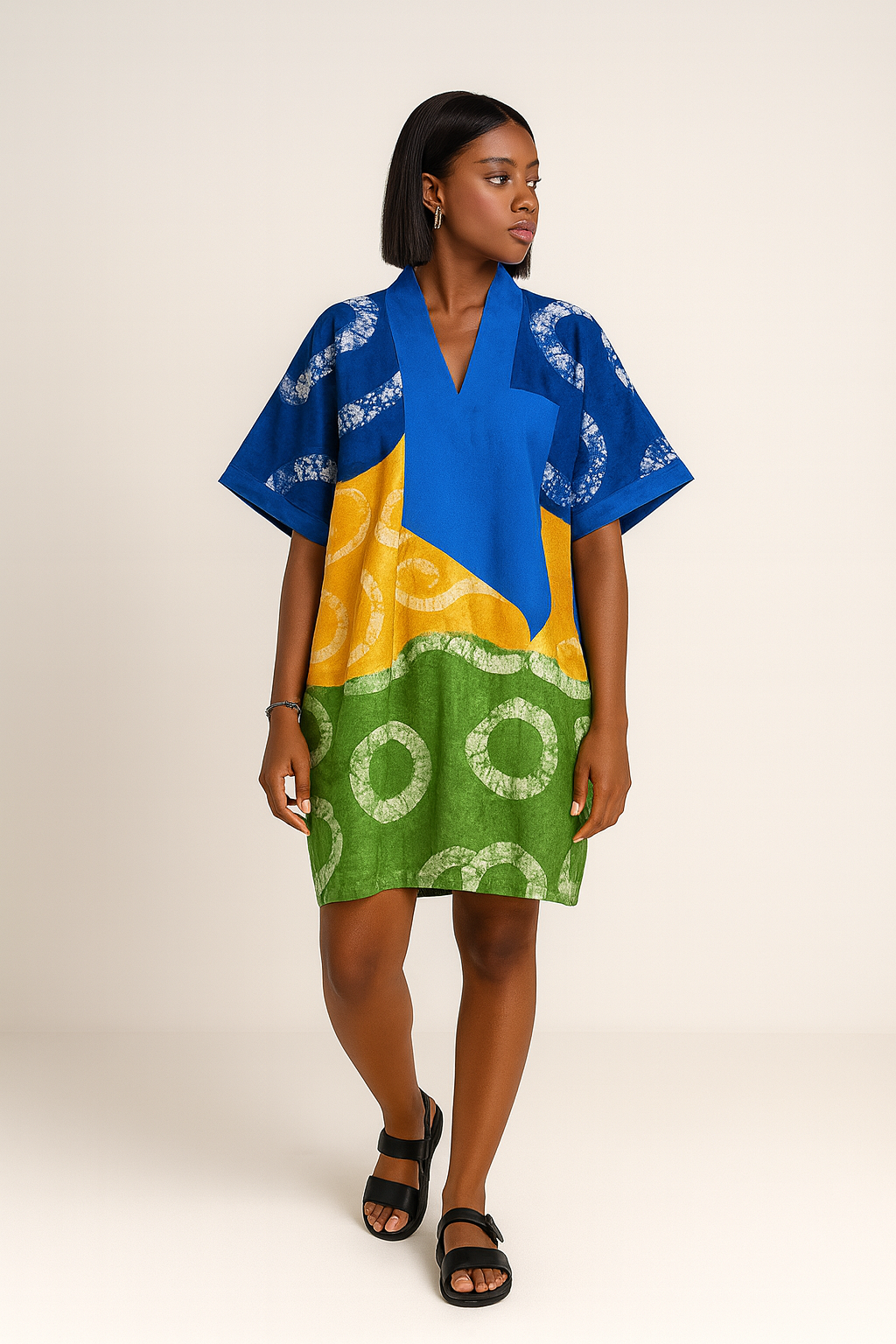 Kaduna Rings Short Bubu – Hand-Dyed Colorblock Mini Kaftan
