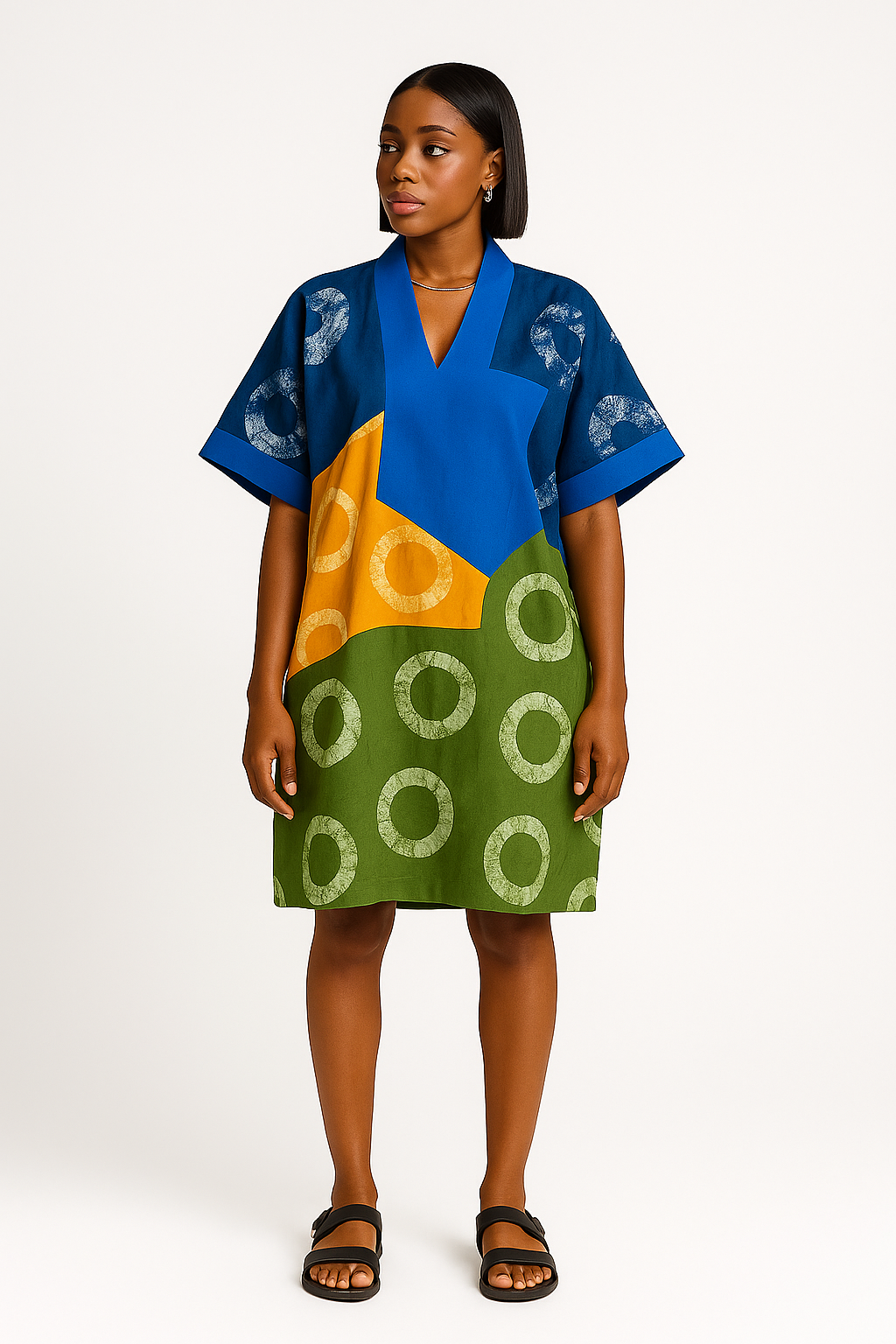 Kaduna Rings Short Bubu – Hand-Dyed Colorblock Mini Kaftan