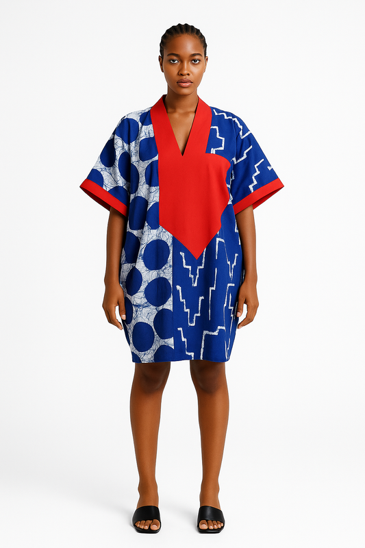 Eko Rhythm Bubu – Hand-Dyed Indigo & Crimson Cotton Kaftan