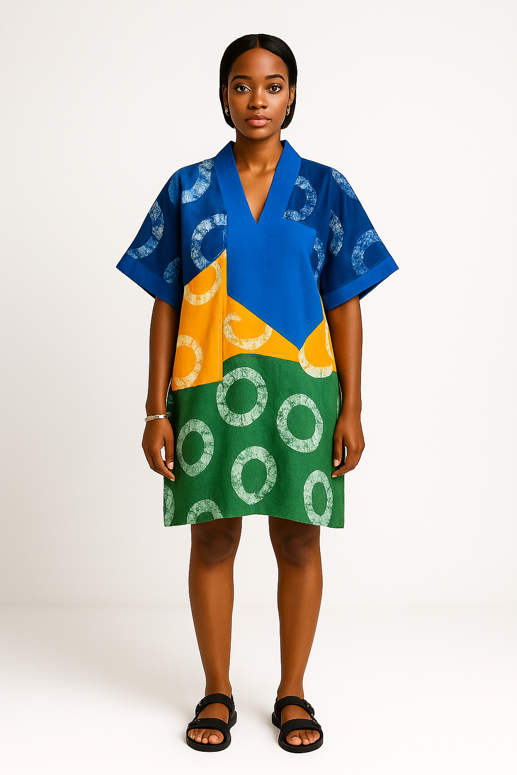 Kaduna Rings Short Bubu – Hand-Dyed Colorblock Mini Kaftan