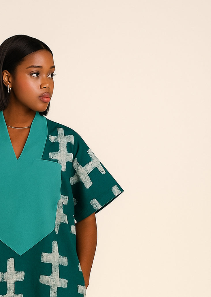 Jos Crossroads Short Bubu – Hand-Dyed Mini Kaftan in Deep Teal