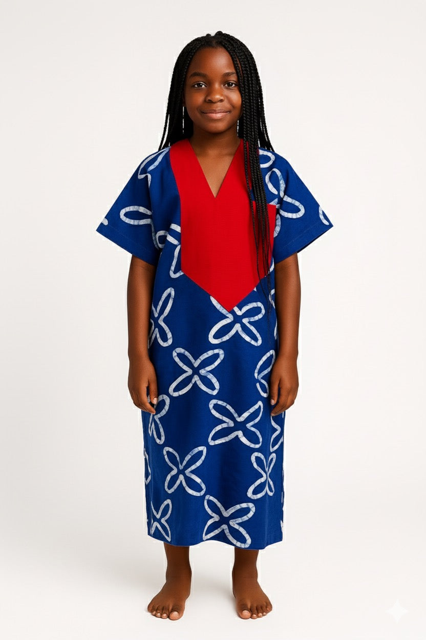 Mini Adire Bubu – Blue Petal